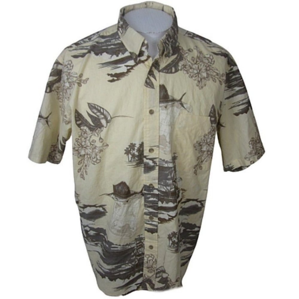 Royal Palm Men Hawaiian camp shirt pit to pit 27 XL aloha luau tropical fishing